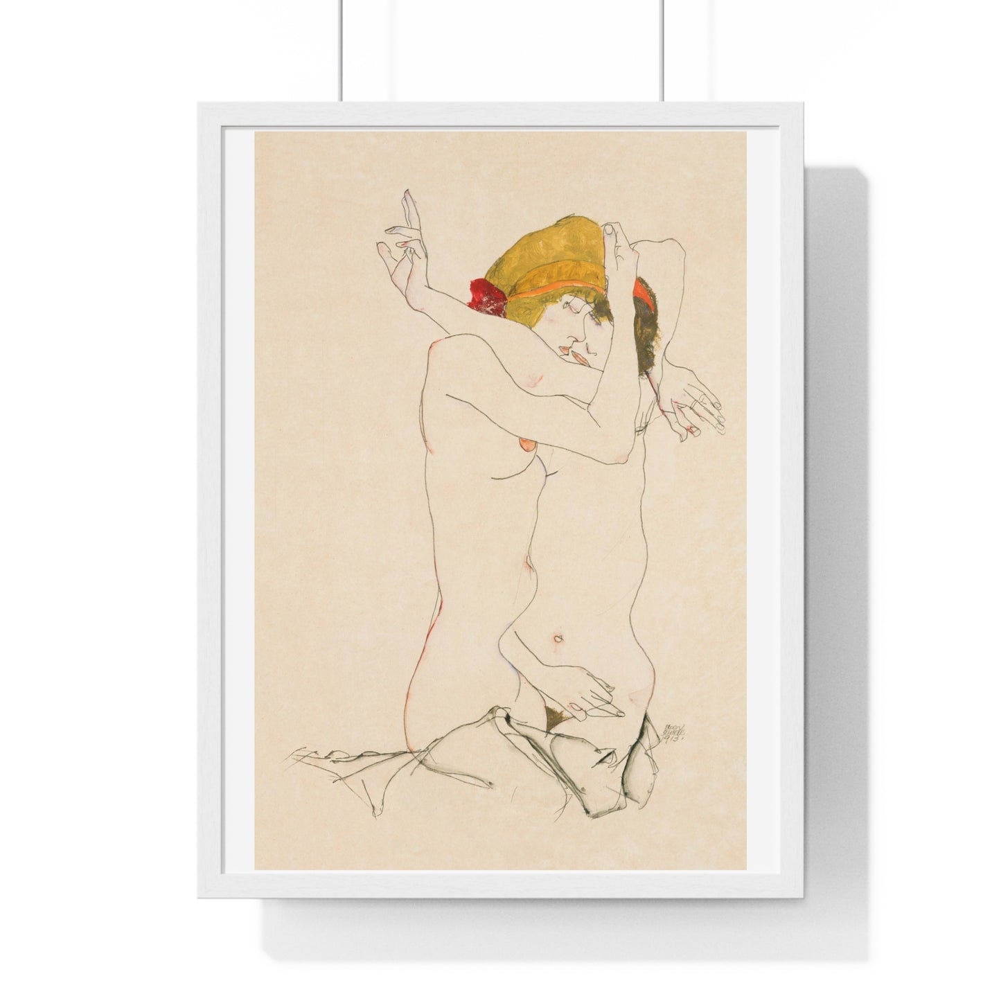 Two Women Embracing (1913) by Egon Schiele, from the Original, Framed Art Print