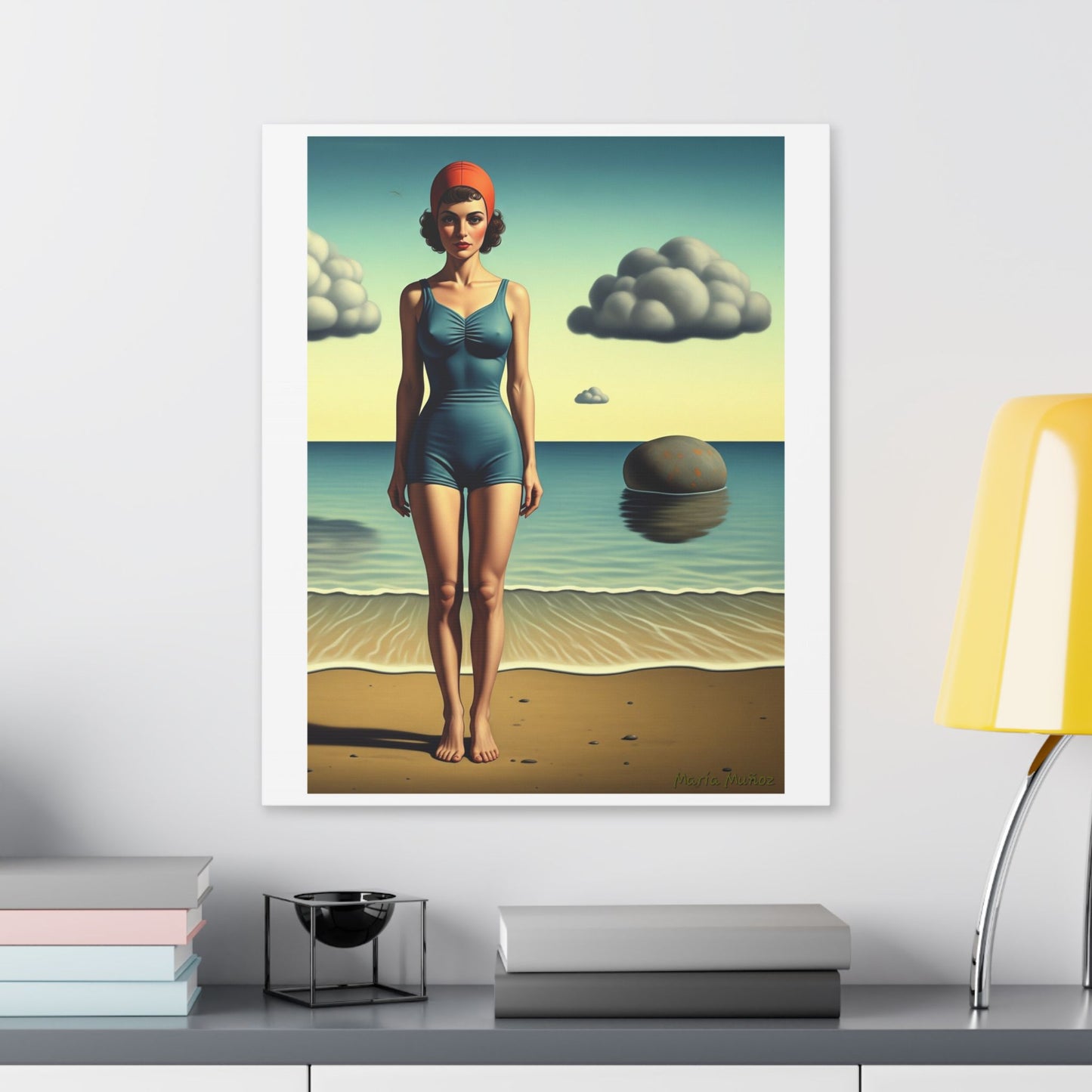 Woman at the Beach, Rene Magritte Art Style 'Designed by AI' Canvas Art Print