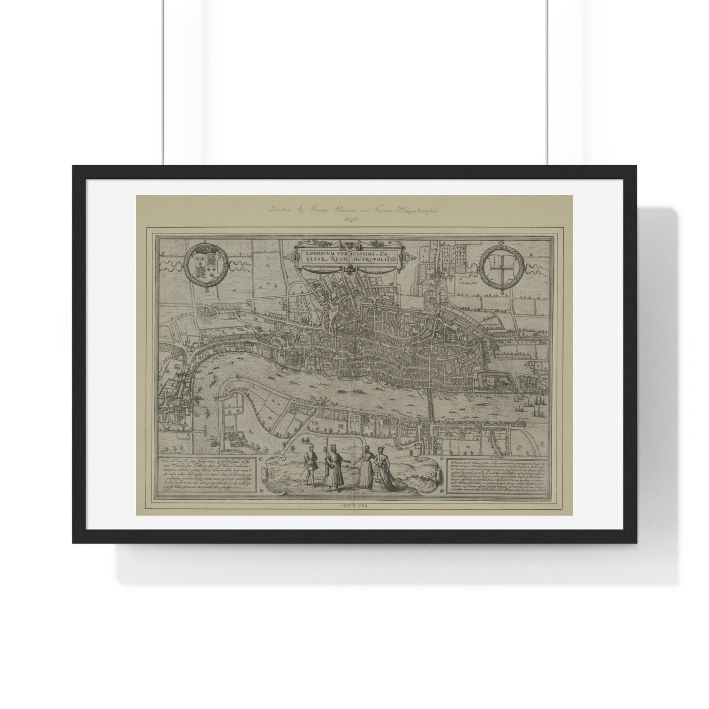 Tudor Antique Map of London (1572) 'Londinum Feracissimi Angliae Regni Metropolis' from the Original, Framed Print