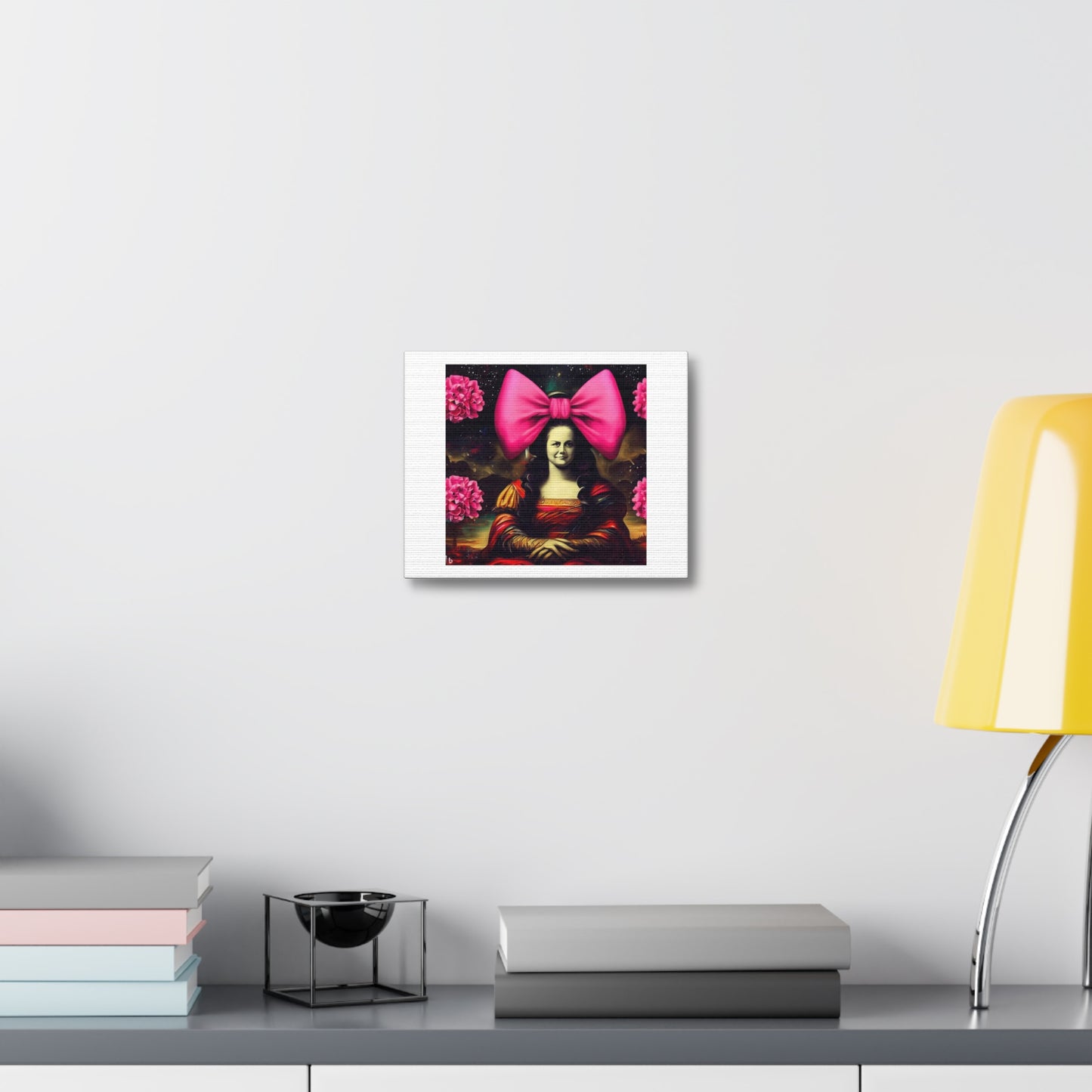 Mona Lisa With Big Pink Bows Matte Painting Fantasy Concept Art 'Designed by AI' Print on Satin Canvas