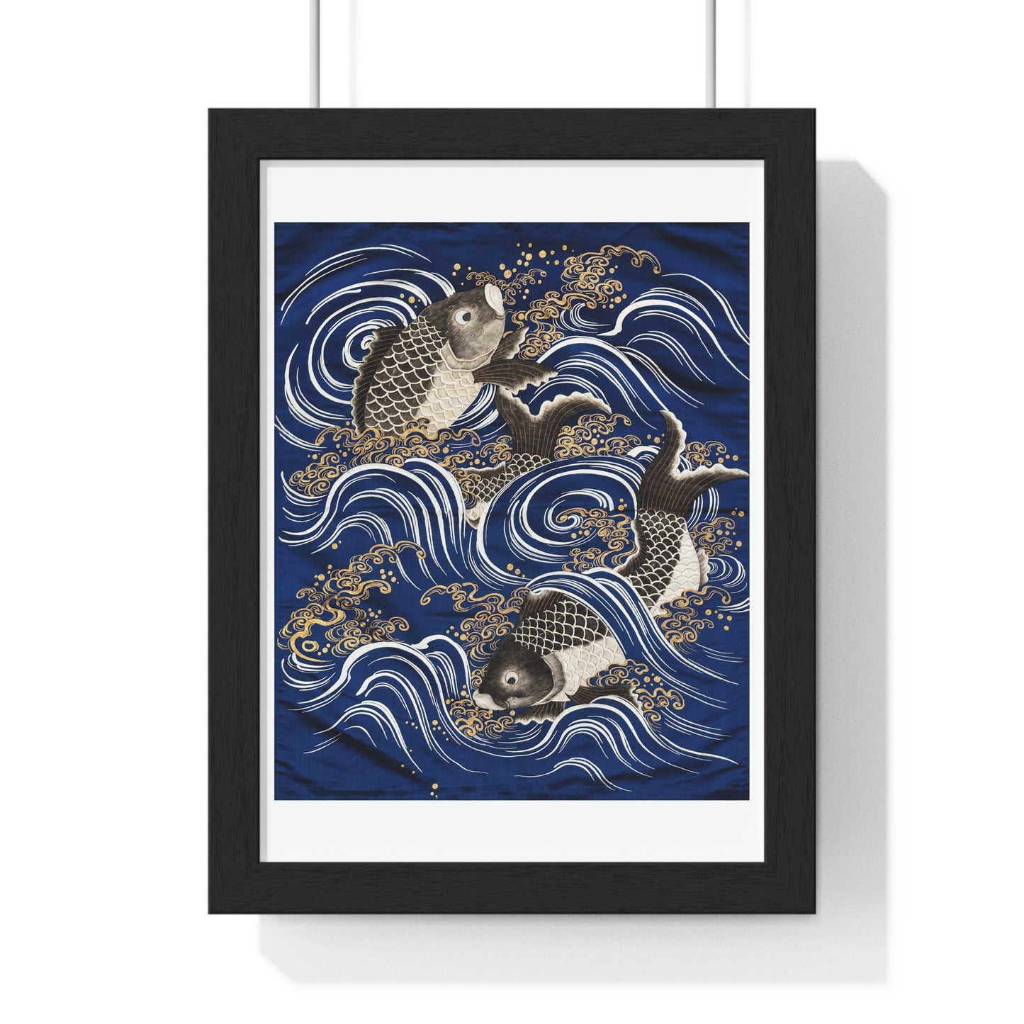 Gift Cover 'Fukusa' with Carp in Waves (Meij Period) from the Original, Framed Art Print