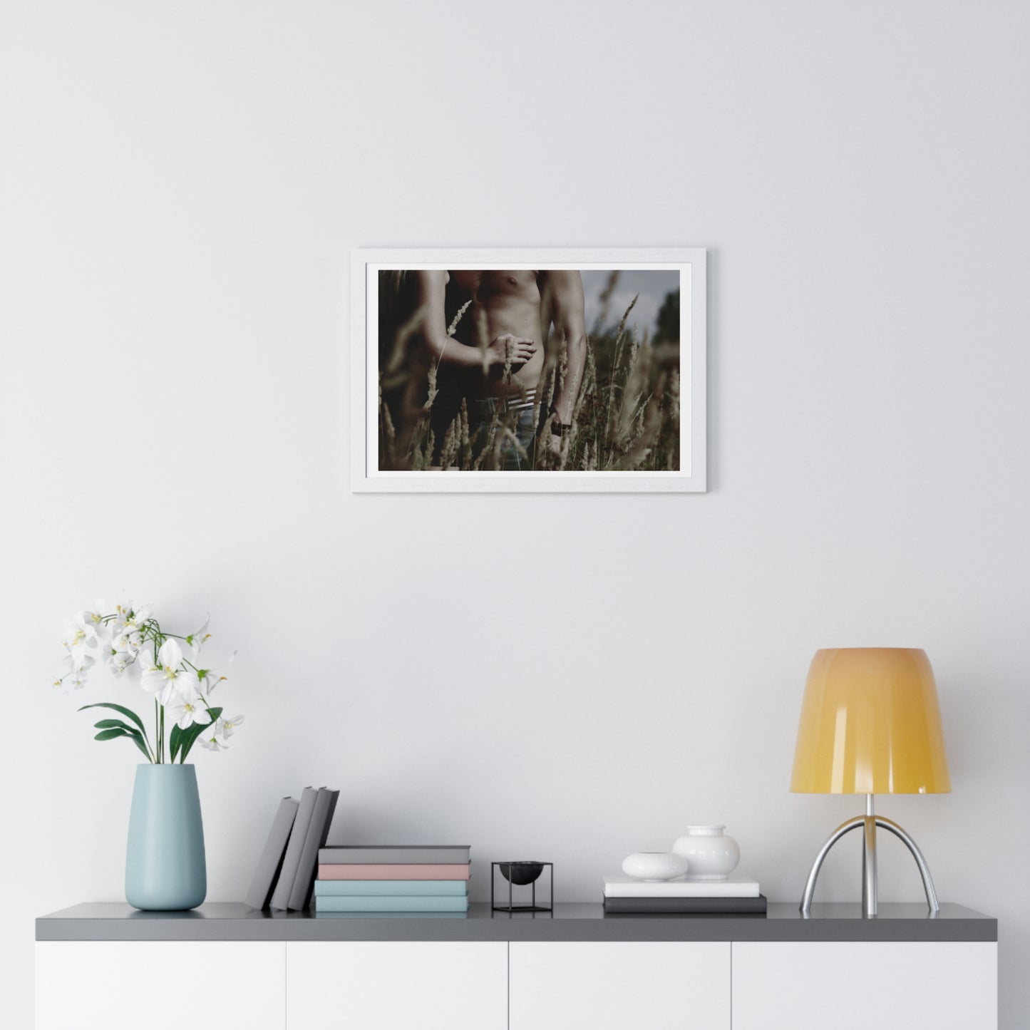 Shirtless Man with Woman, Photographer Unknown, from the Original, Framed Print