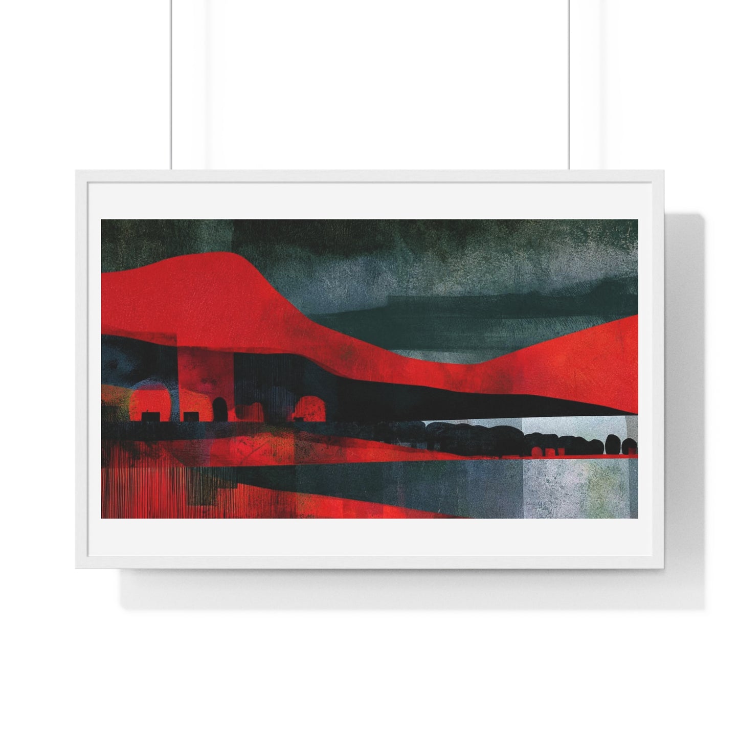 Unreal Landscape, Red and Grey Decor Art, Large Framed Print