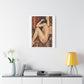 Textured Contemplative Figure Against Ornate Tapestry, Art Print on Satin Canvas, Stretched
