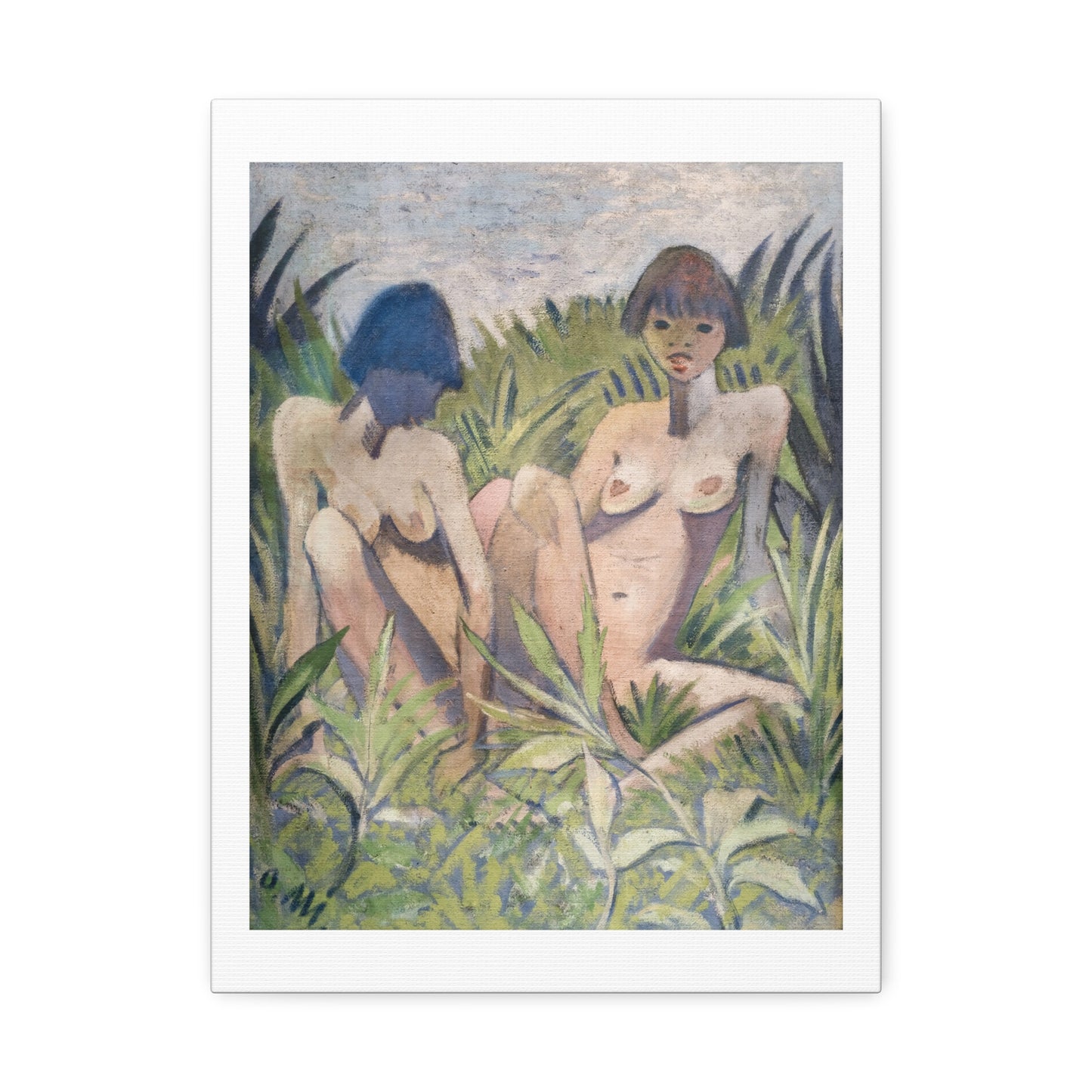 Two Girls in the Reeds, from the Original, Art Print on Canvas