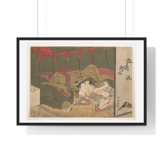 Lovers Beneath a Mosquito Net (18th Century) by Suzuki Harunobu, from the Original, Framed Print