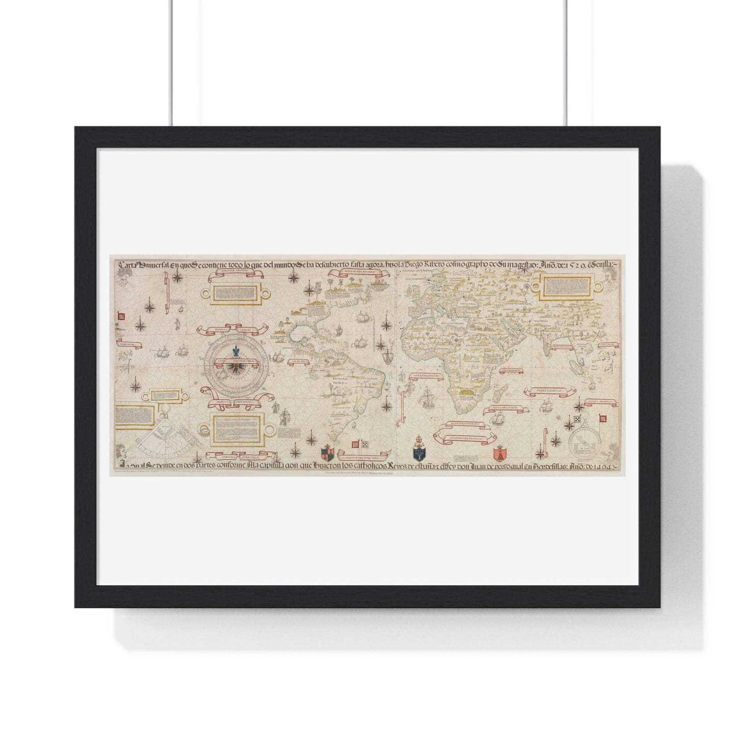 Antique World Map (1529) by Diogo Ribeiro from the Original, Framed Art Print