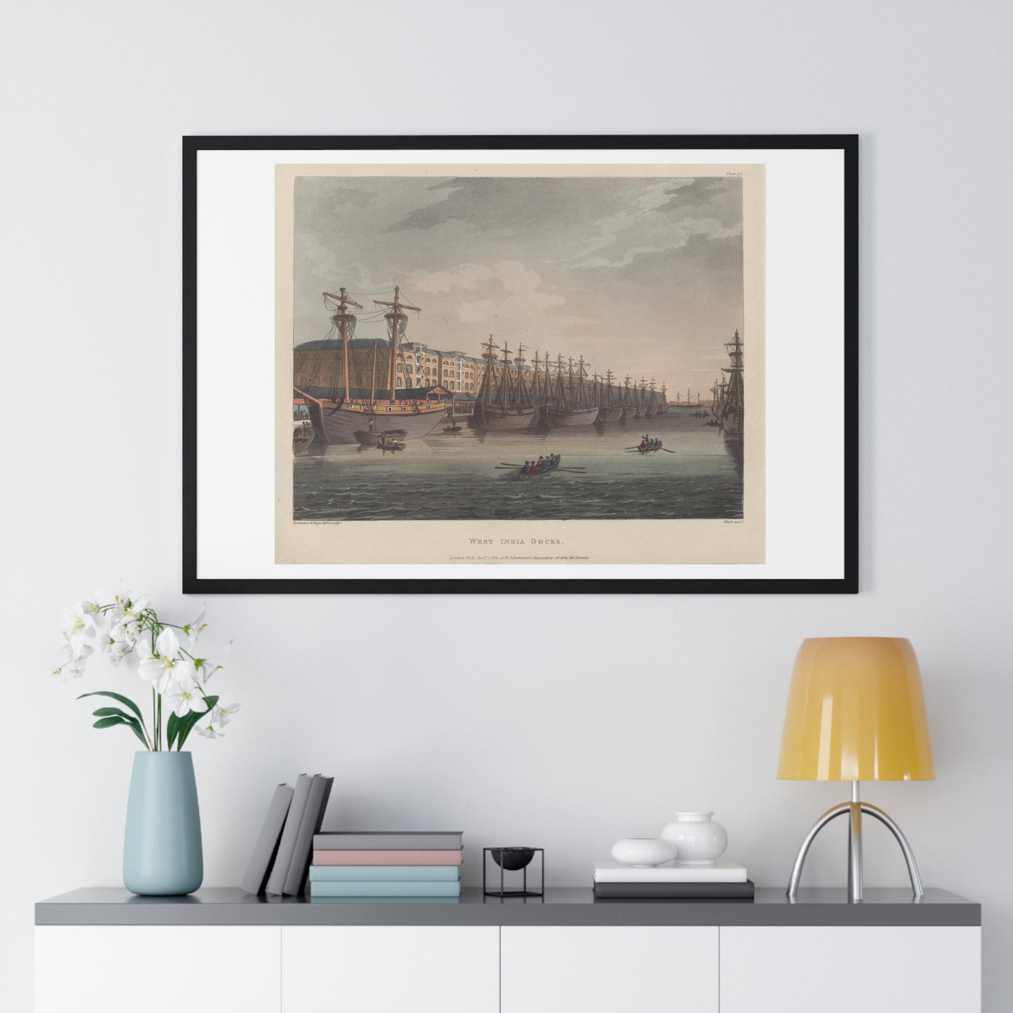 West India Docks (1810) by Rowlandson and Pugin, from the Original, Framed Art Print