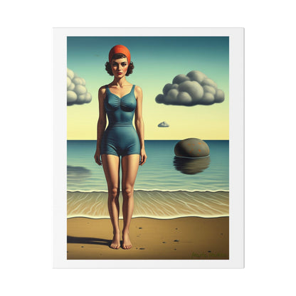 Woman at the Beach, Rene Magritte Art Style 'Designed by AI' Canvas Art Print