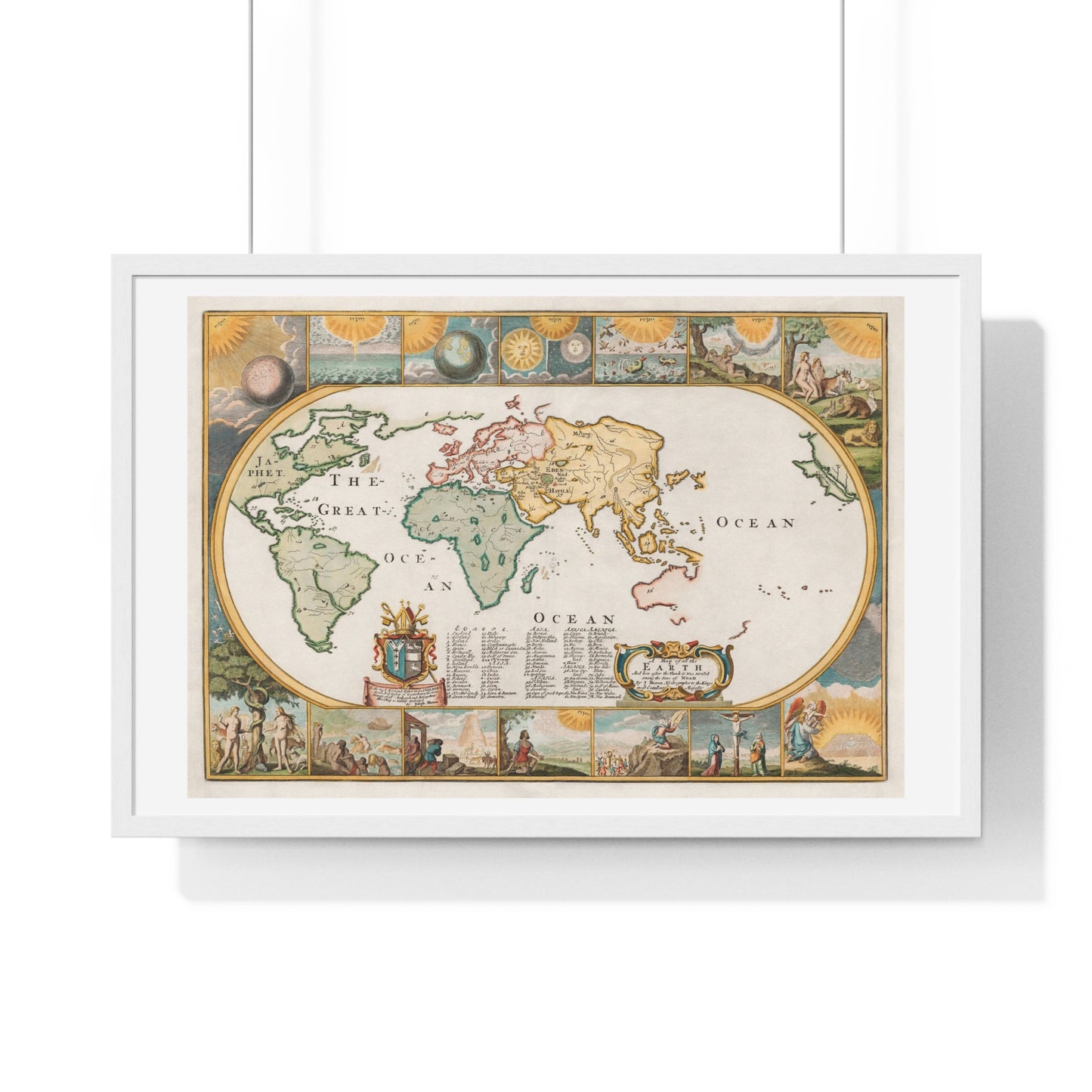 Map of all the Earth after the Flood (1671) by Joseph Moxon, from the Original, Framed Art Print