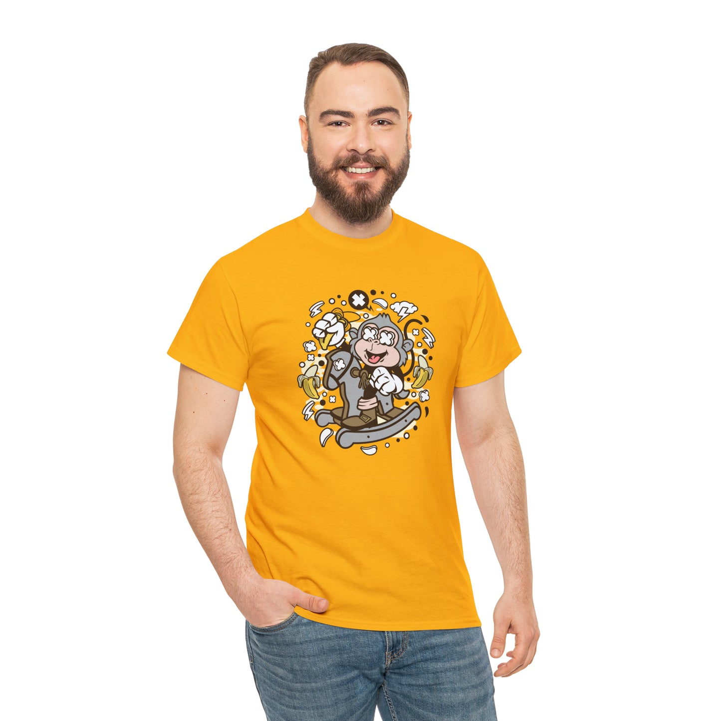 Monkey Rocking Horse Cartoon T-Shirt