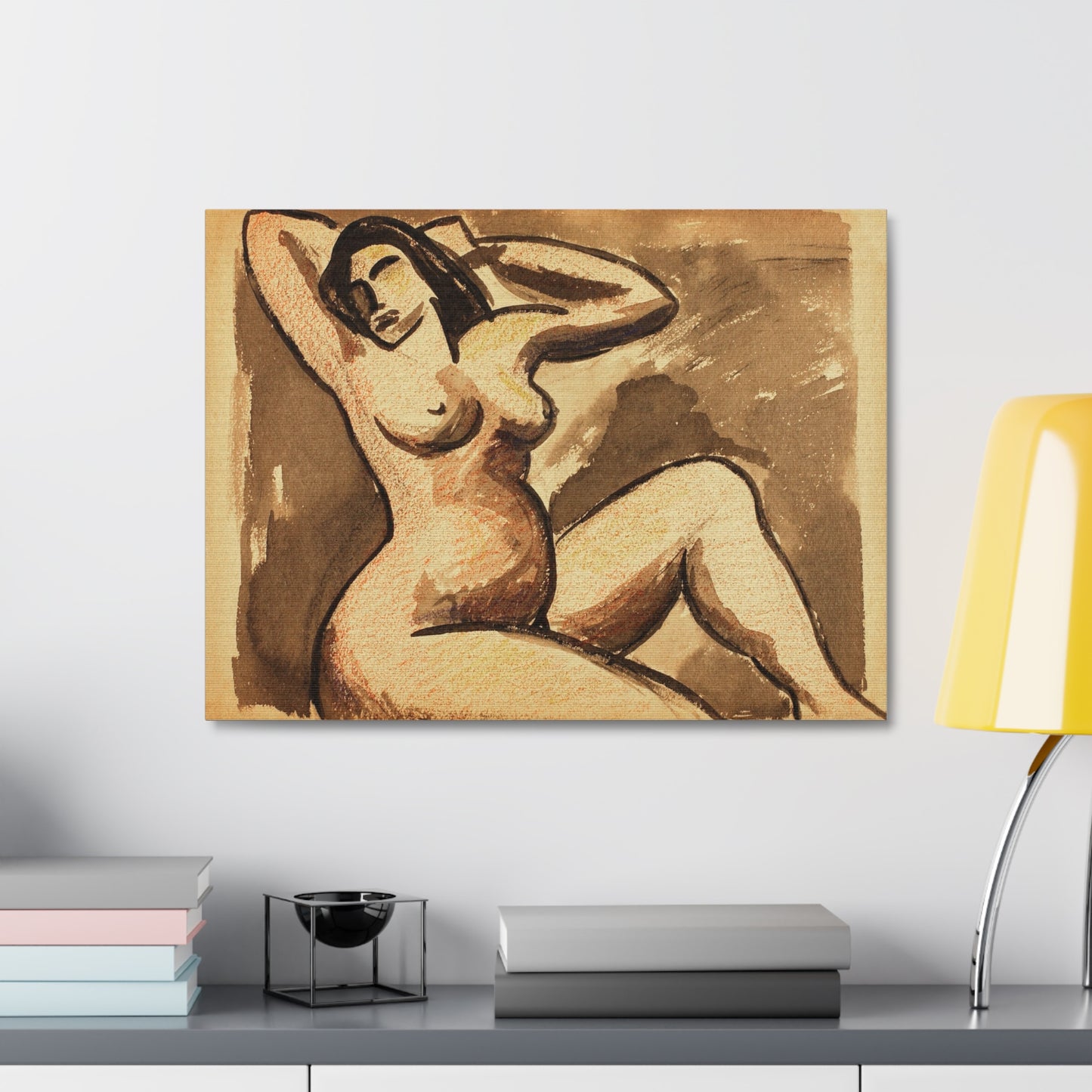 Female Nude Seated by Carl Newman Art Print on Satin Canvas, Stretched