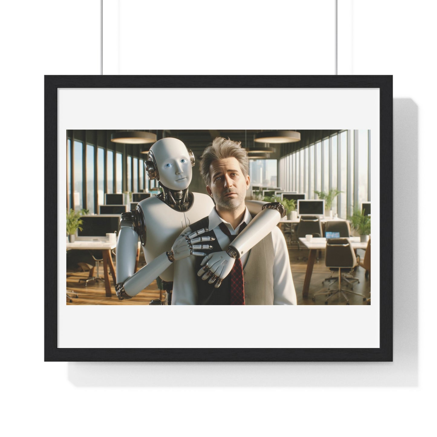 Having a Heart to Heart with your AI Creation, Office Art 'Designed by AI' Framed Print