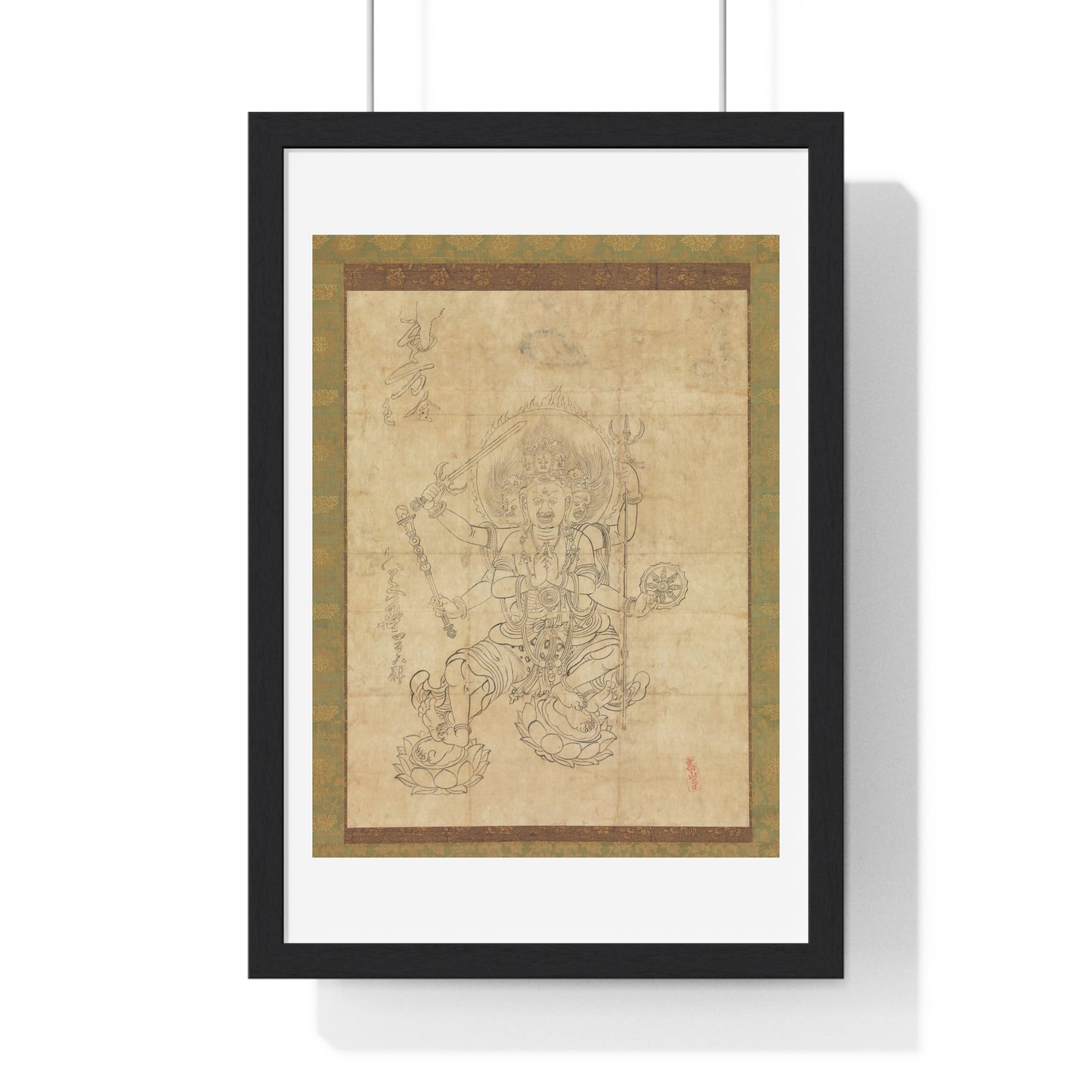 Antique Japanese Drawing of the Wisdom King Daiitoku (Daiitoku Myōō) from the Original, Framed Art Print