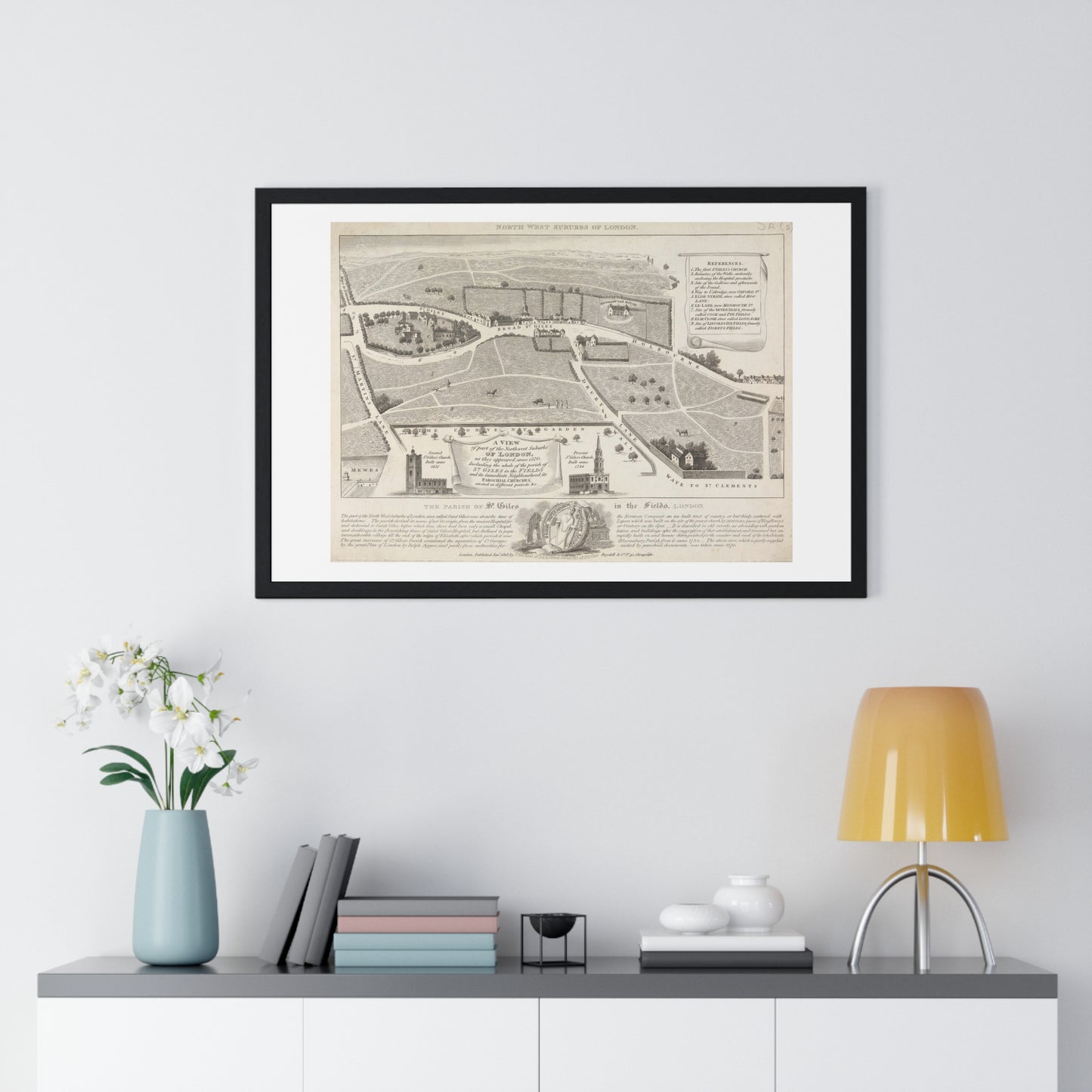 Antique Map of the Parish of St Giles in the Fields, London (1818), from the Original, Framed Art Print