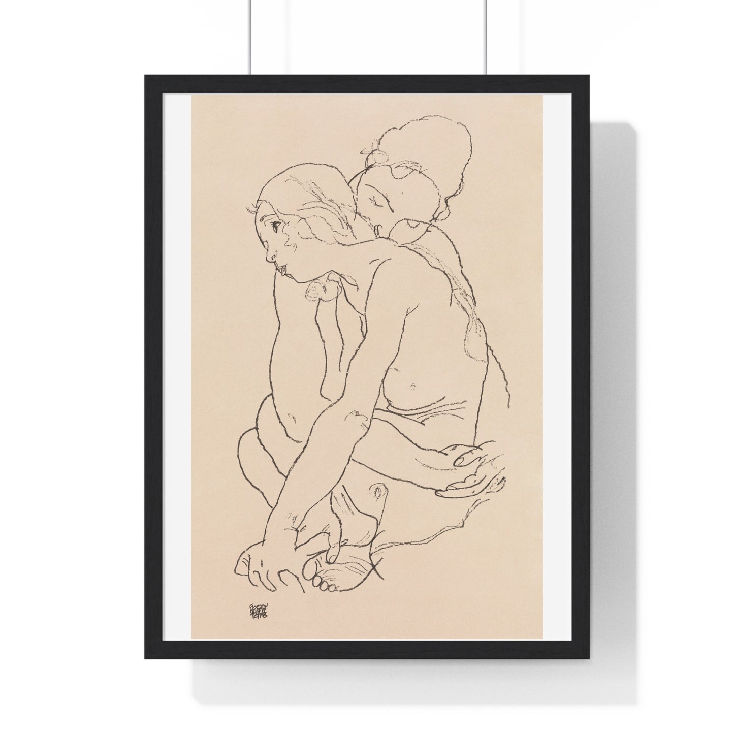 Woman and Girl Embracing (1918) by Egon Schiele, from the Original, Framed Art Print