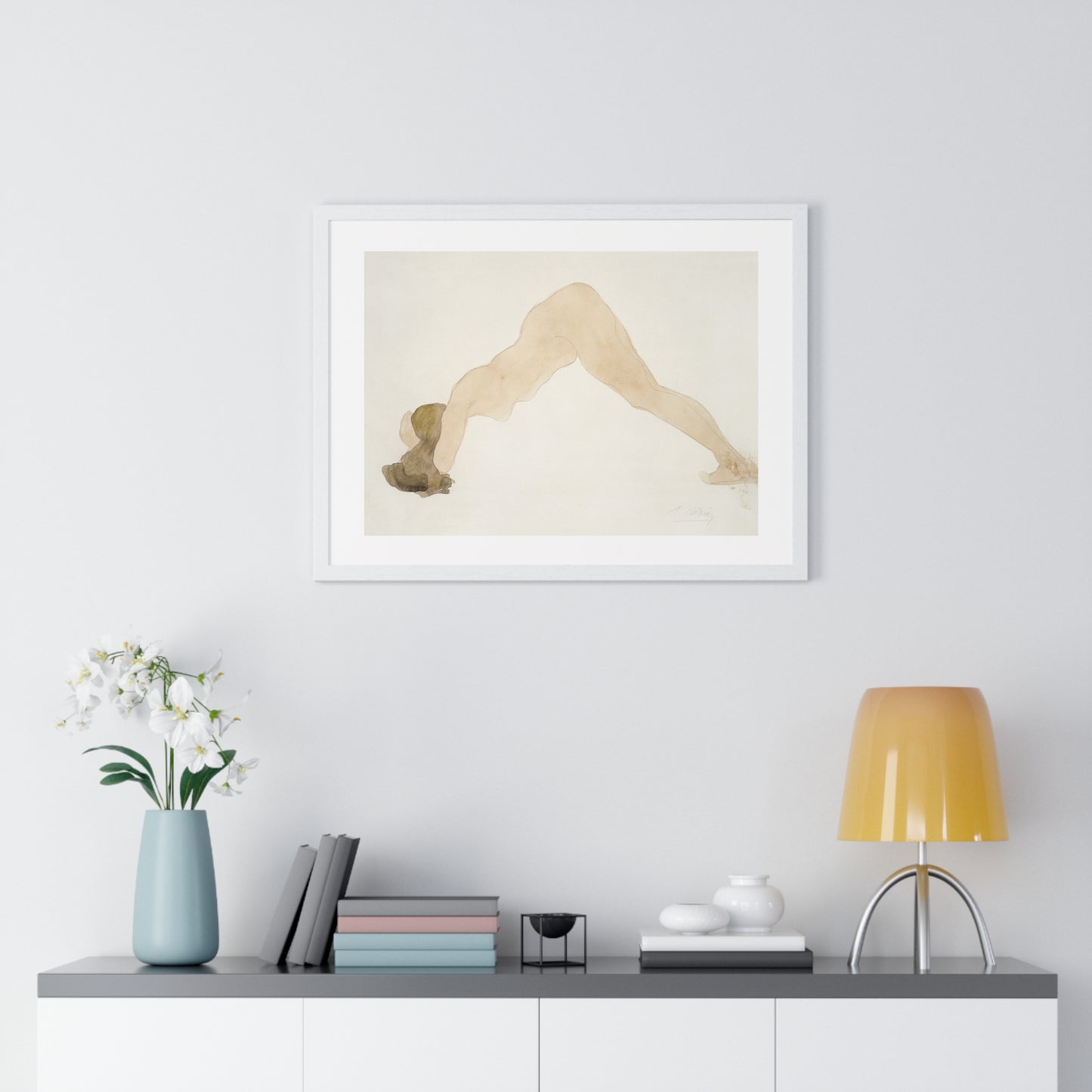 Vintage Erotic Art, Nude Standing with Head on Ground (1917) by Auguste Rodin, from the Original, Framed Art Print