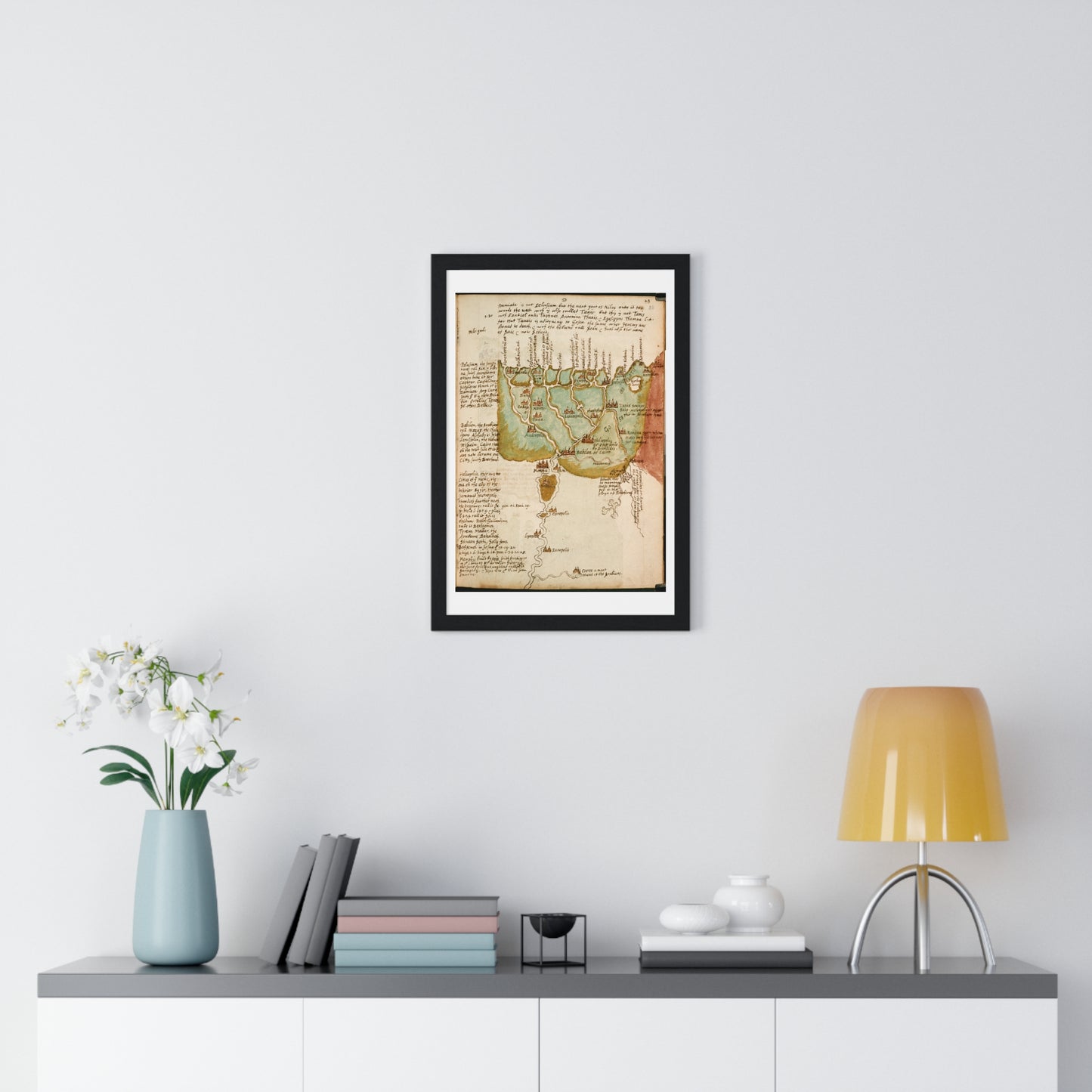 Antique Map of Lower Egypt (circa 1607) from the Original Sir Walter Raleigh Manuscript, Framed Print