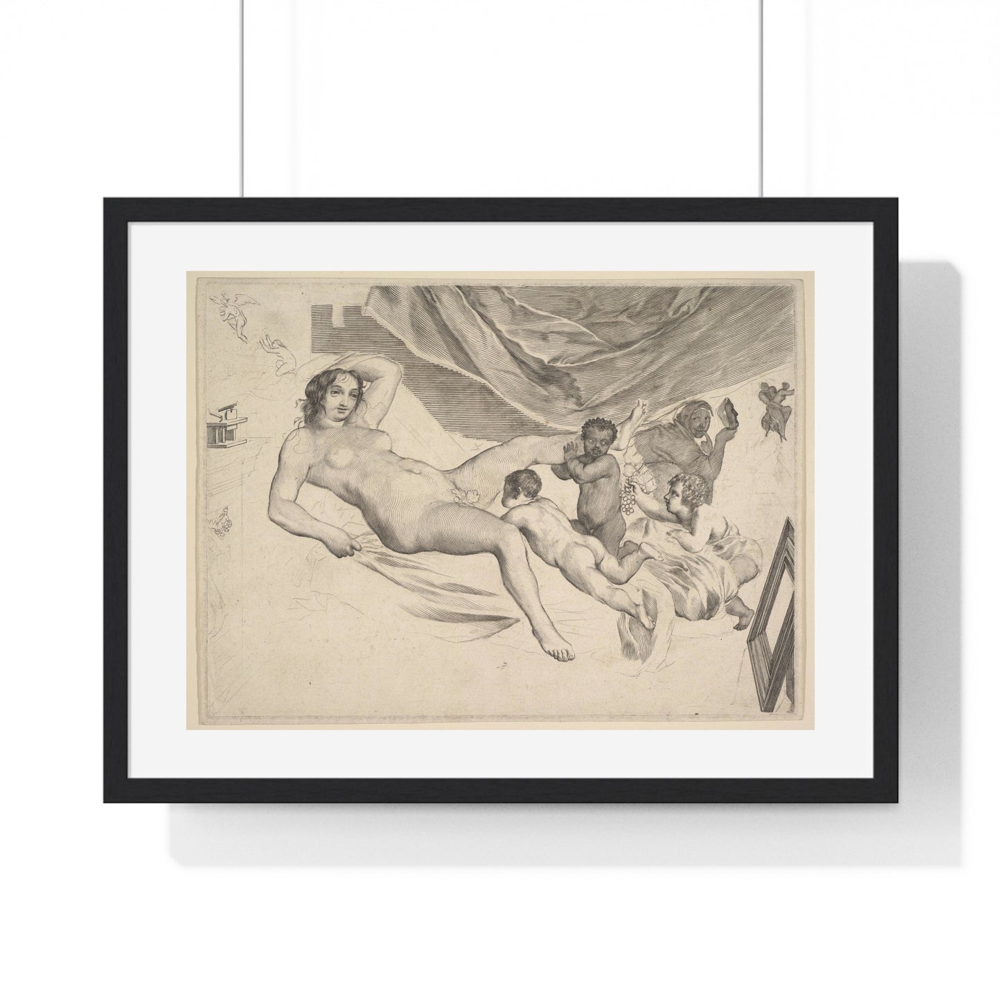 Allegorical Subject: Nude Woman, Three Children and a Mousetrap 'La Sourcière' by Claude Mellan, from the Original, Framed Art Print