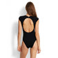 Brazilian Print Swimwear, Round Neck Backless Swimsuit