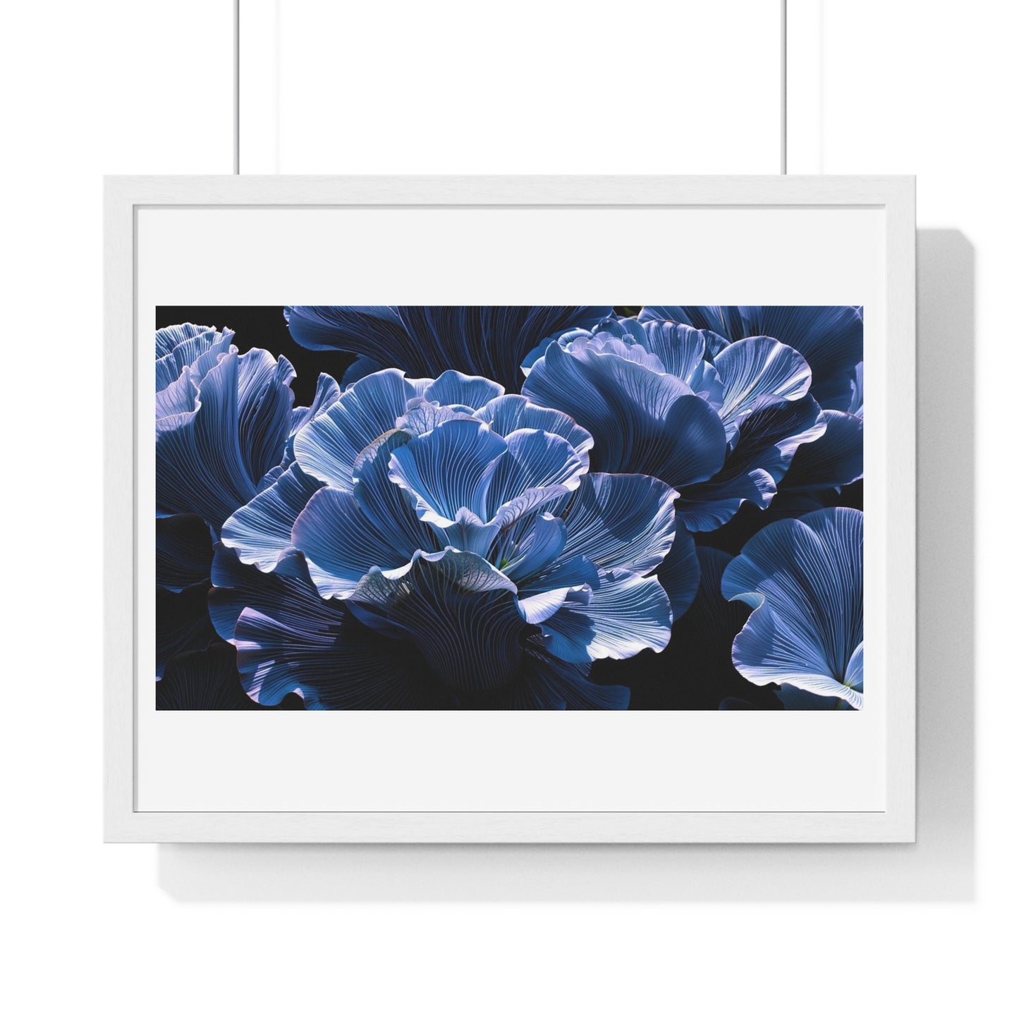 Iris Petals, Blue Vibrant Art 'Designed by AI' Framed Print