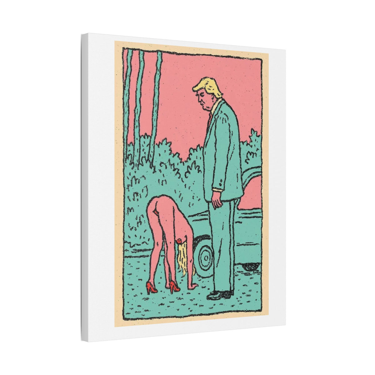 Donald Trump, Cartoon Pop Art Print on Satin Canvas, Stretched