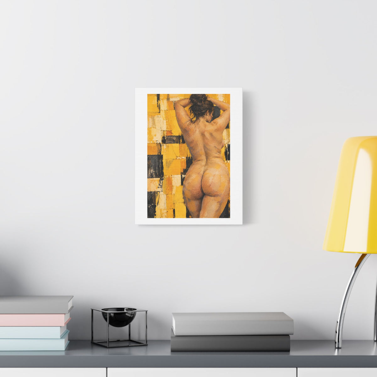Golden Impasto Figure in Abstract Light, Art Print on Satin Canvas, Stretched