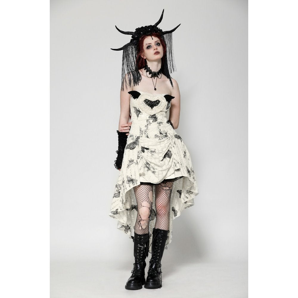 Dark in Love Zosia Punk Gothic Butterfly Embroidered Lace Dress in Beige