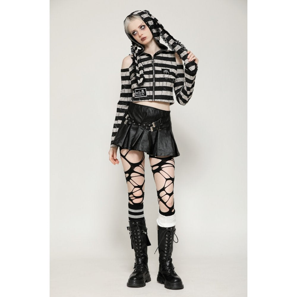 Dark in Love Xianne Prison Bunny Striped Hooded Crop Top