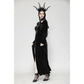Dark in Love Vera Gothic Velvet High-Slit Maxi Dress with Hollow Neckline, Embroidered Buttons
