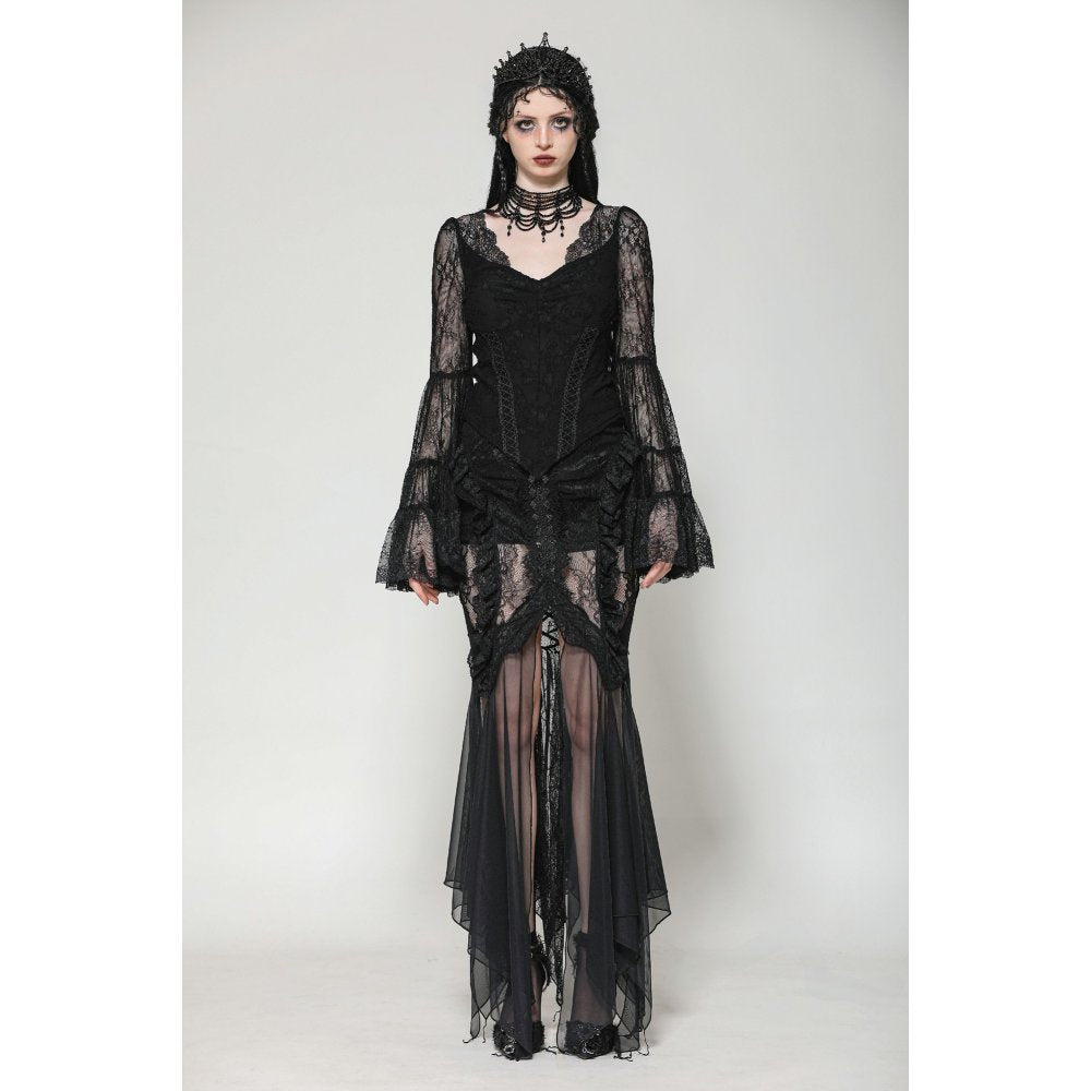Dark in Love Zuri Gothic Romantic Lace Patchwork Bell-Sleeve Layered Cuff Top