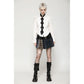 Dark in Love Sage Tartan Patchwork Leather-Waist Pleated Mini Skirt