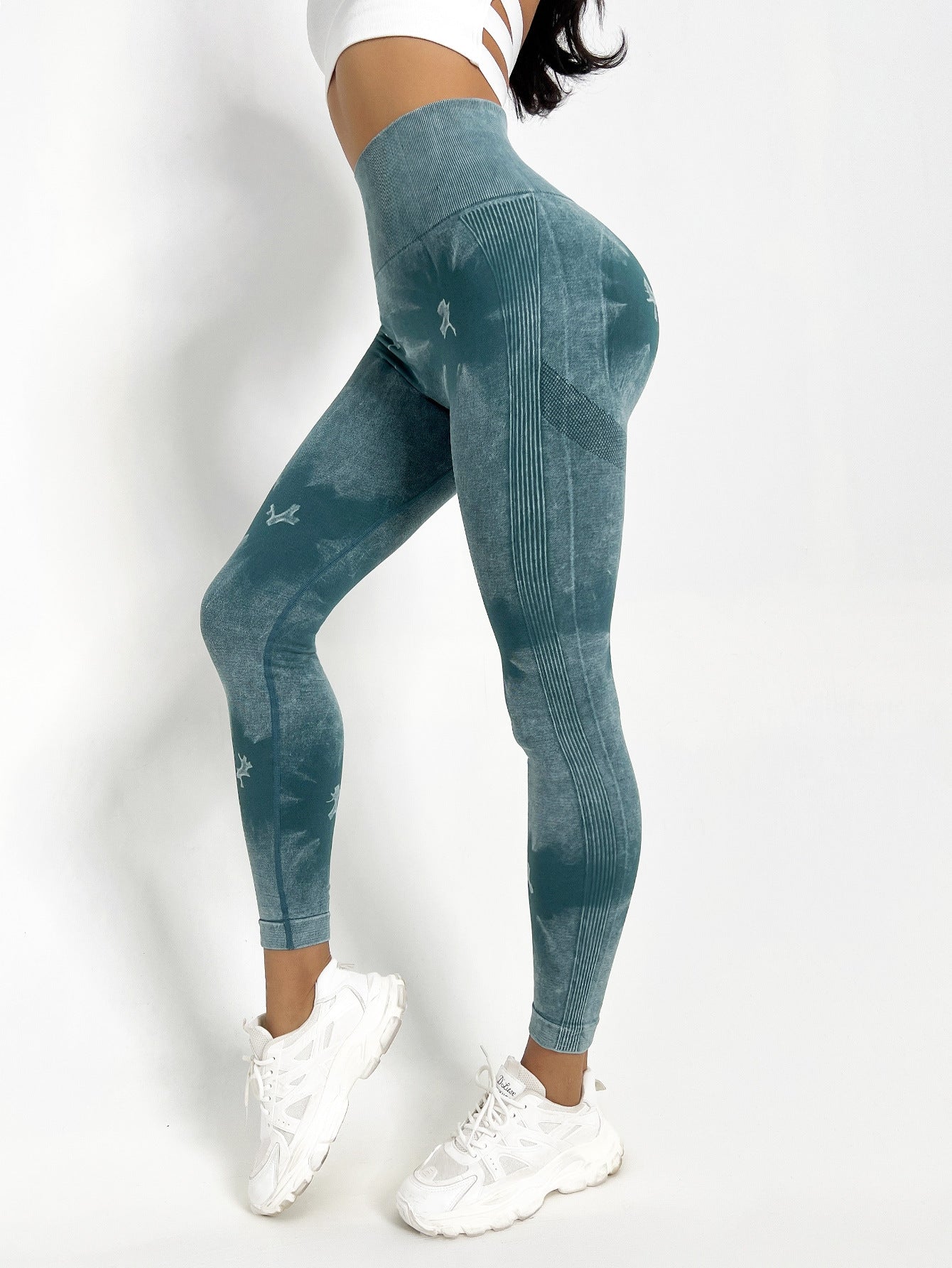 Seamless Peach Design Yoga Trousers, Tie-Dye High Waist Hip-Lift Leggings