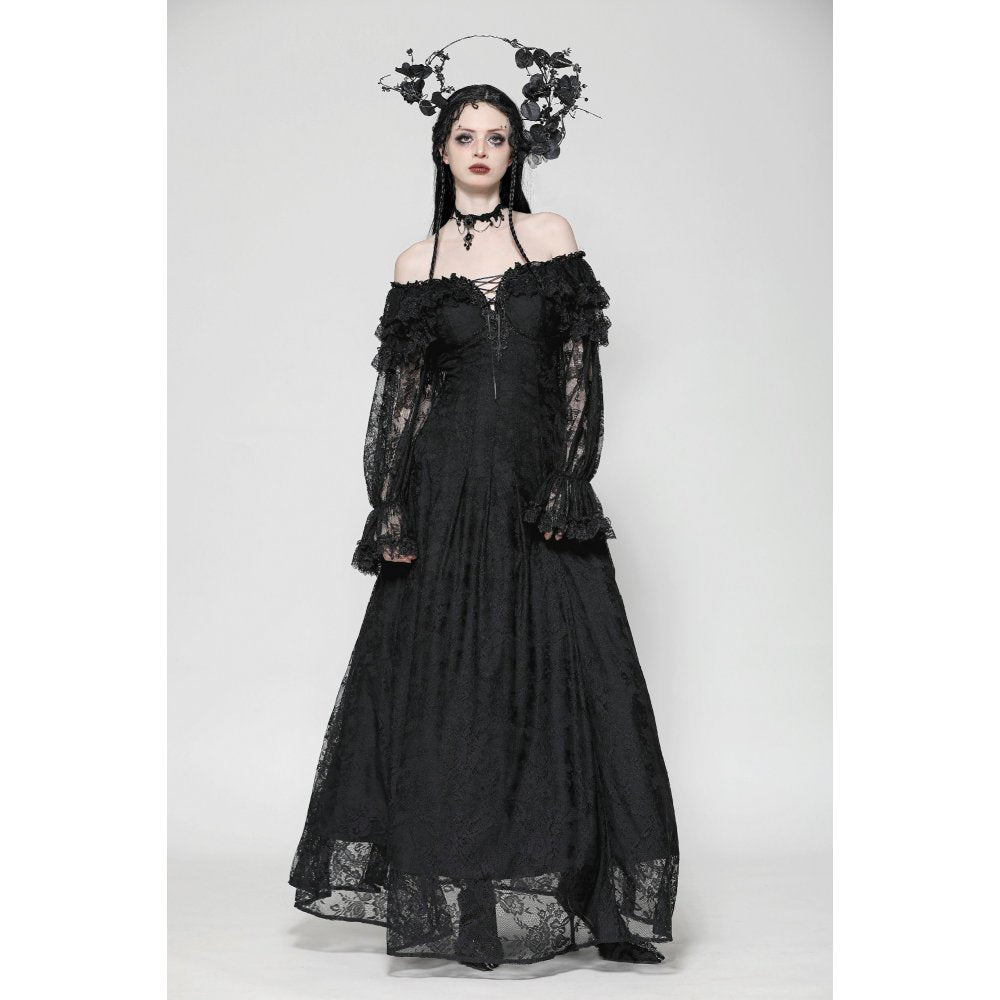 Dark in Love Cosette Elegant Gothic Off-Shoulder Ruffle Maxi Dress