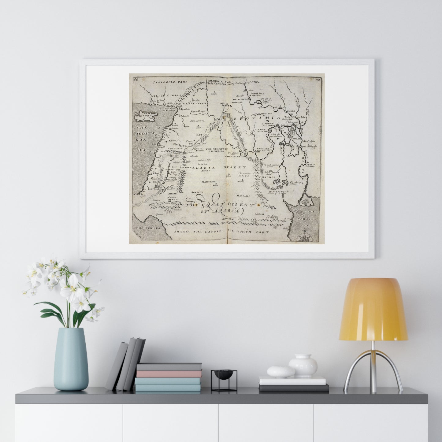 Antique Map of Arabia and Mesopotamia (1621) from the Original Sir Walter Raleigh Manuscript, Framed Print