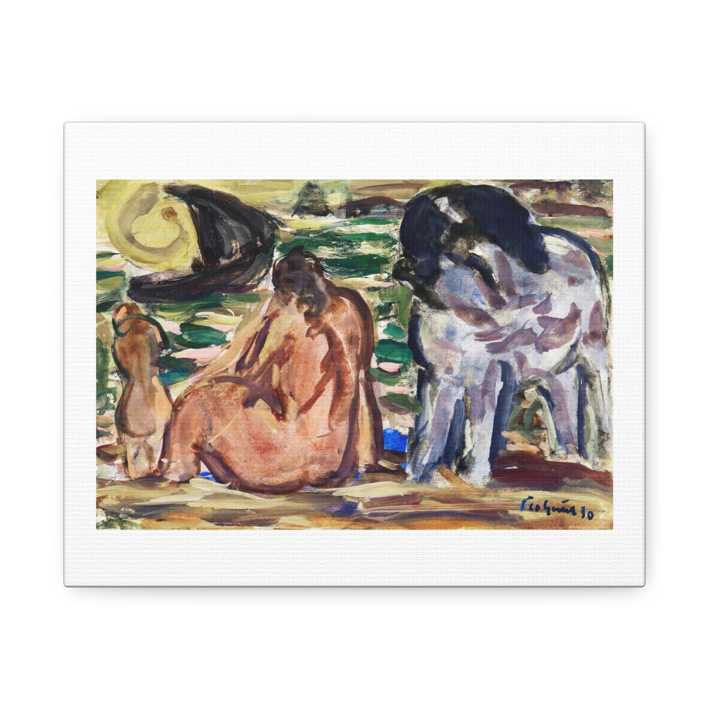 Twee Naakte Figuren en Een Paard aan de Zee (1930) by Leo Gestel, from the Original, Art Print on Canvas