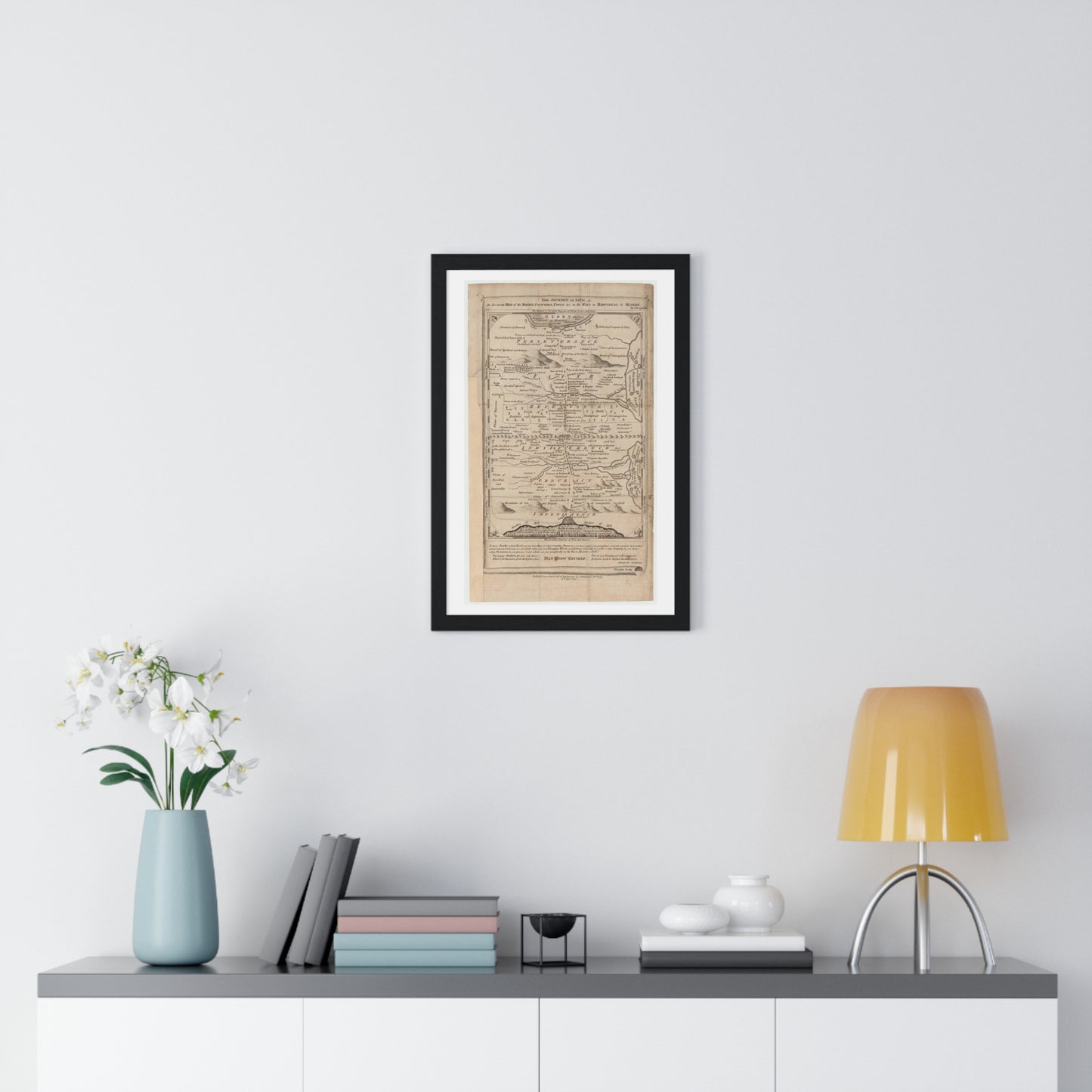 Antique Pictorial Map 'The Journey of Life' (1775) by George Wright from the Original, Framed Art Print