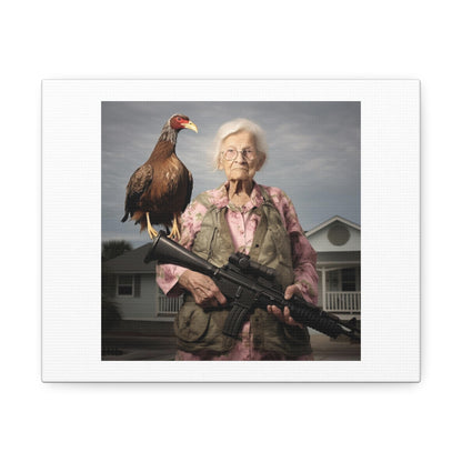 Old Woman and Buzzard in the Style of Grant Wood's American Gothic 'Designed by AI' Art Print on Canvas