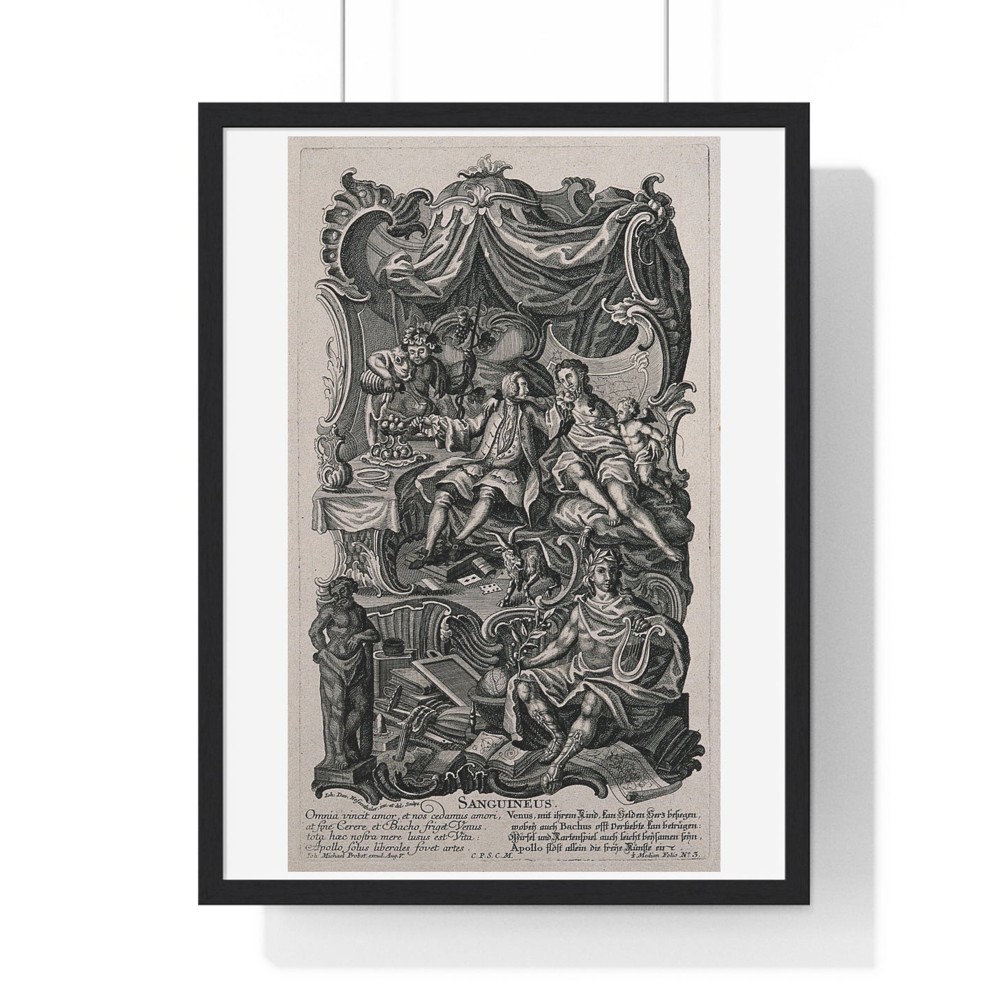 Apollo Presiding Over a Gentleman of Sensual Appetite, Representing the Sanguine Temperament (circa 1750) Johann David Nessenthaler, Framed Print