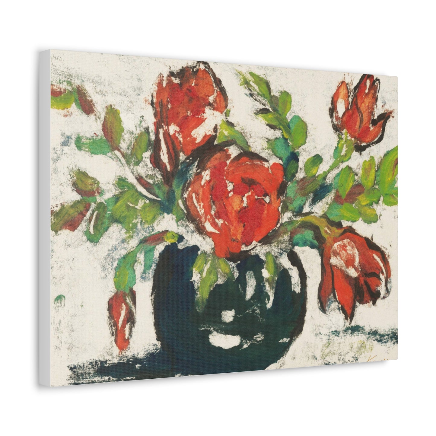 Bouquet, Flower Vase Art Print on Satin Canvas, Stretched