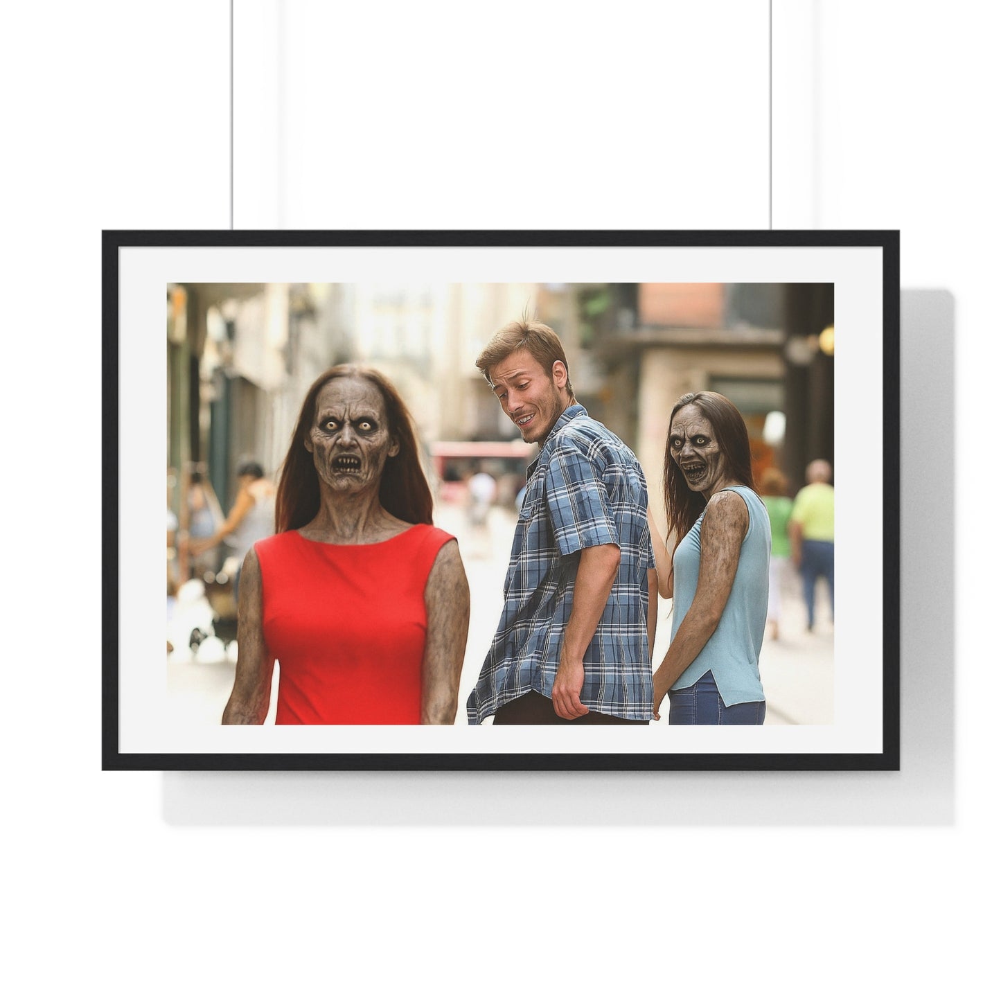 Distracted Boyfriend Meme Art, the Grotesque Reality of it All, Framed Art Print