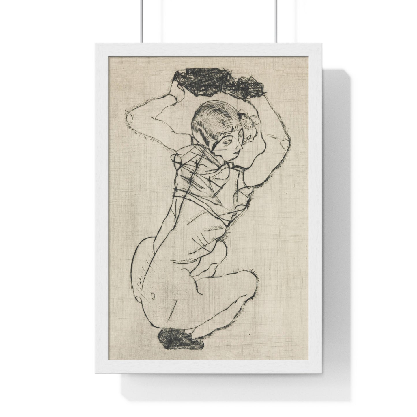 Squatting Woman (1914) by Egon Schiele from the Original, Framed Art Print