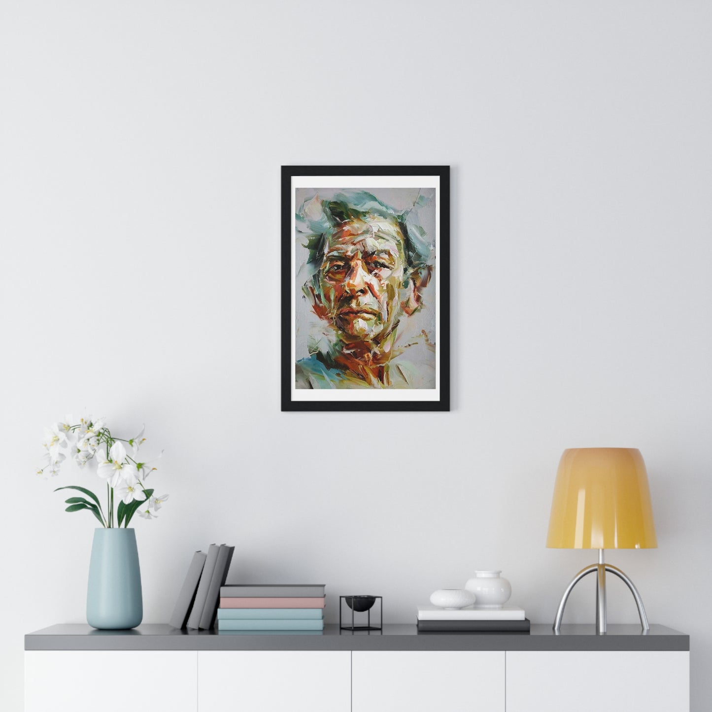 Male Portrait, Impasto Painting Style 'Designed by AI' Framed Art Print