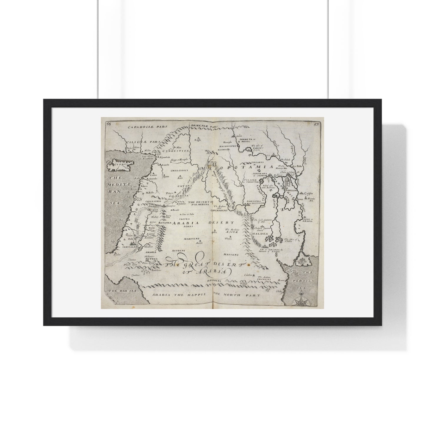 Antique Map of Arabia and Mesopotamia (1621) from the Original Sir Walter Raleigh Manuscript, Framed Print