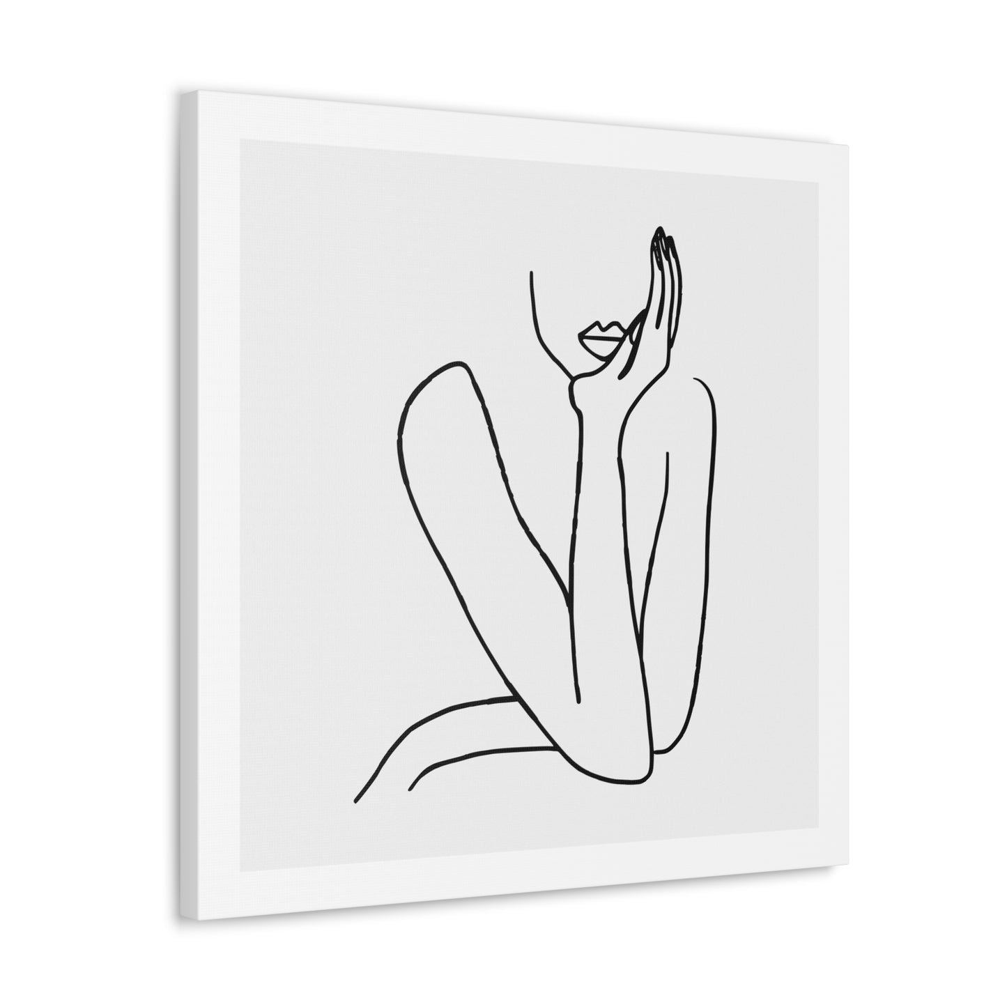 Thinking Woman Portrait, Line Art Print on Canvas, Stretched