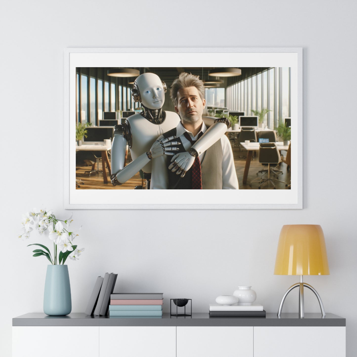Having a Heart to Heart with your AI Creation, Office Art 'Designed by AI' Framed Print