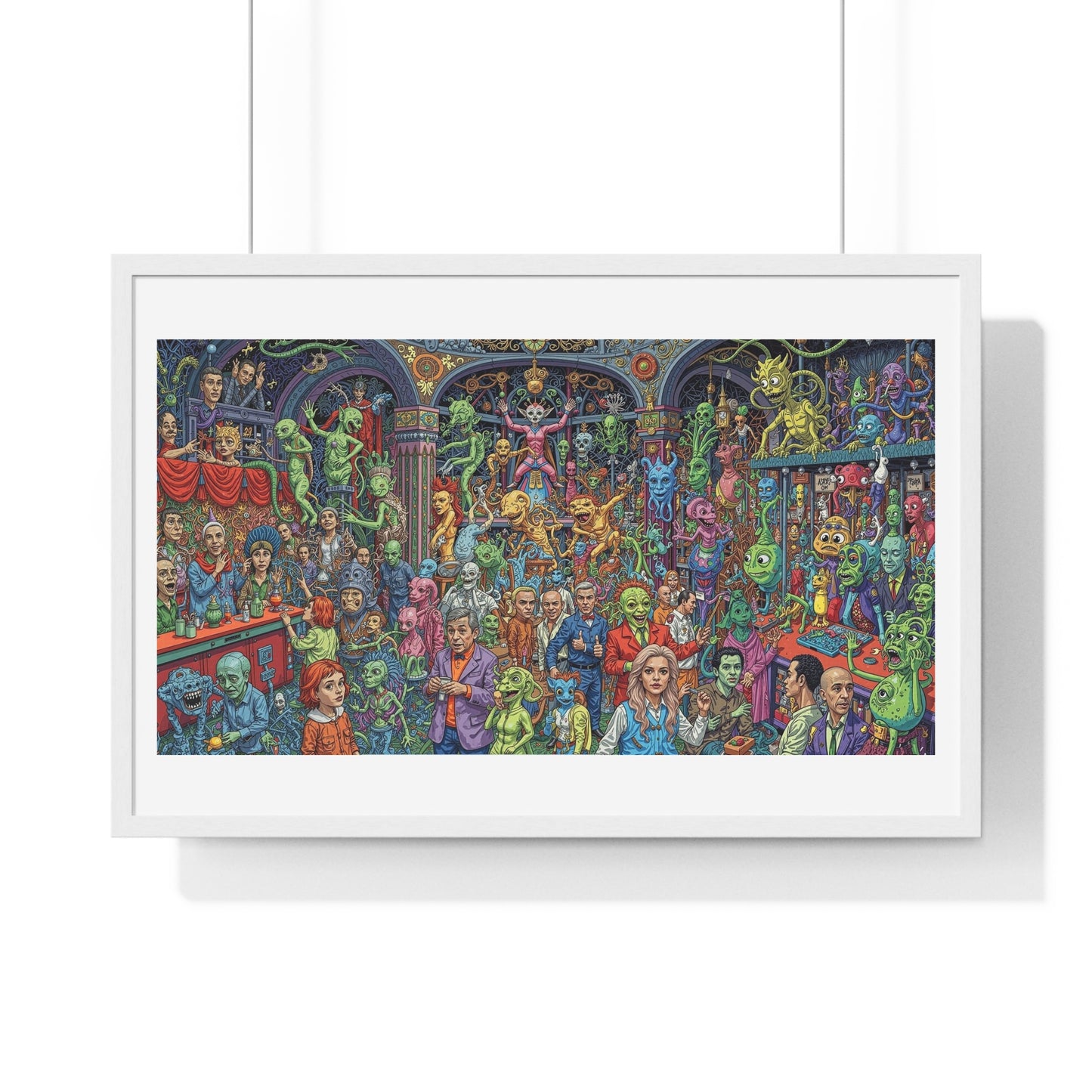 Demons and NPCs Diorama, Cartoon Art 'Designed by AI' Framed Art Print