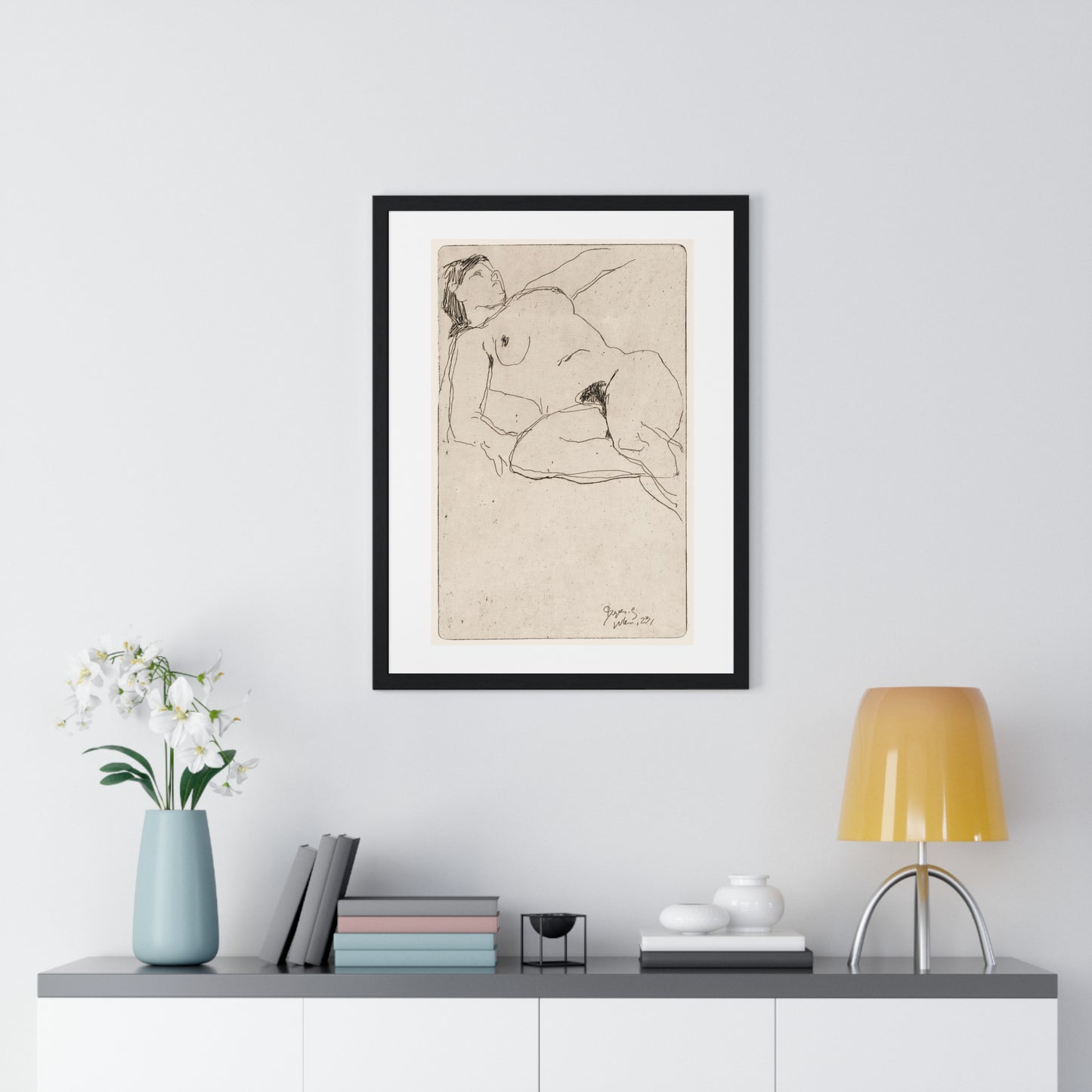 Vintage Nude Illustration 'Liggende Naakte Vrouw' (1923) by Reijer Stolk, from the Original, Framed Print