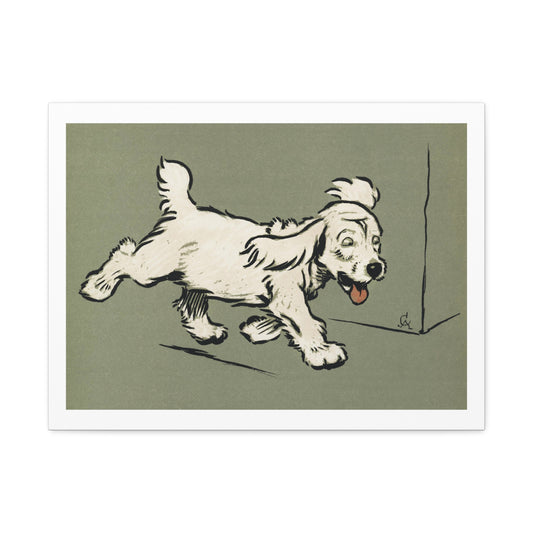 The White Puppy Book by Cecil Aldin (1910) a White Dog ‘Rags’ Running, Art Print from the Original on Canvas