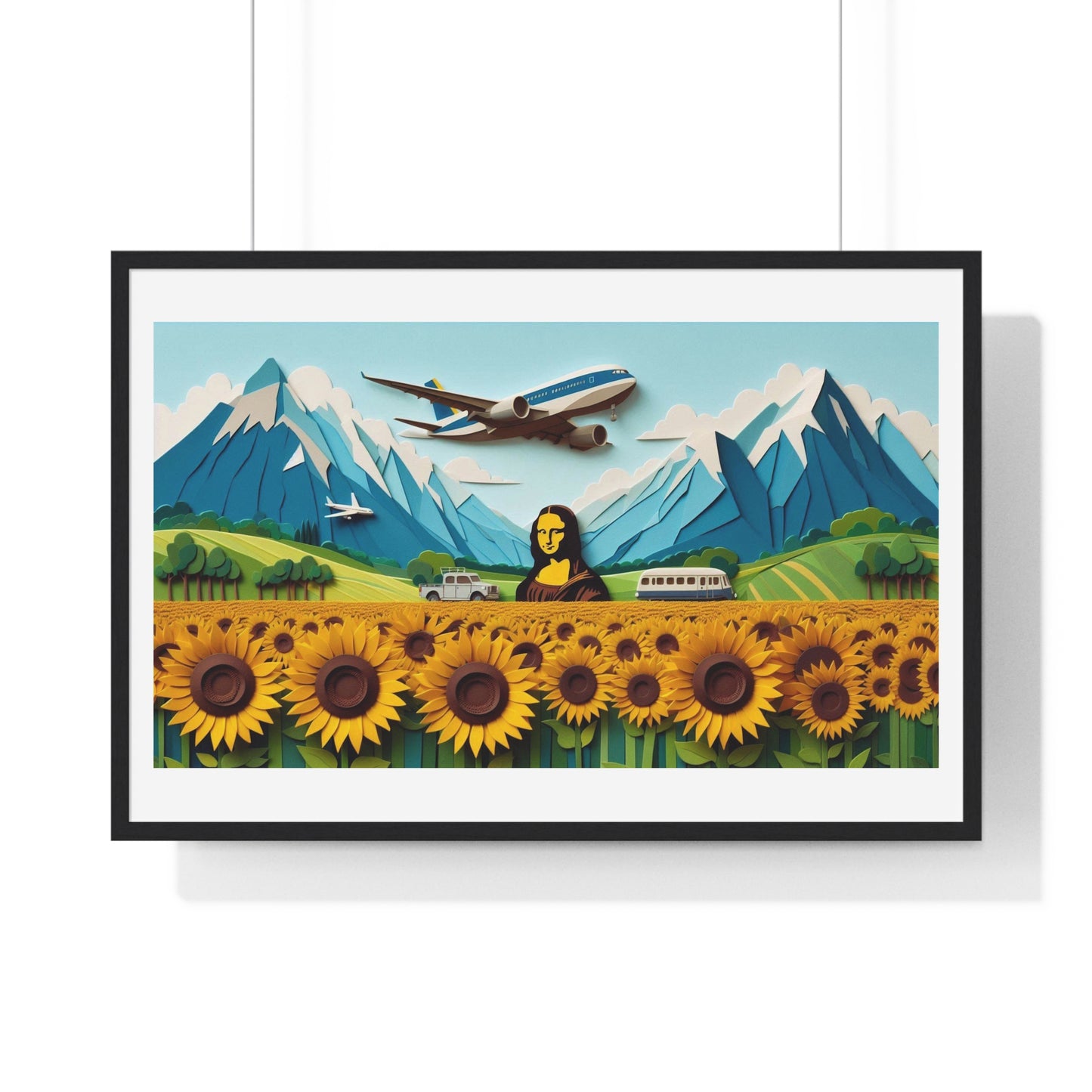 Mona Lisa in a Sunflower Meadow, Abstract Art 'Designed by AI' Framed Print